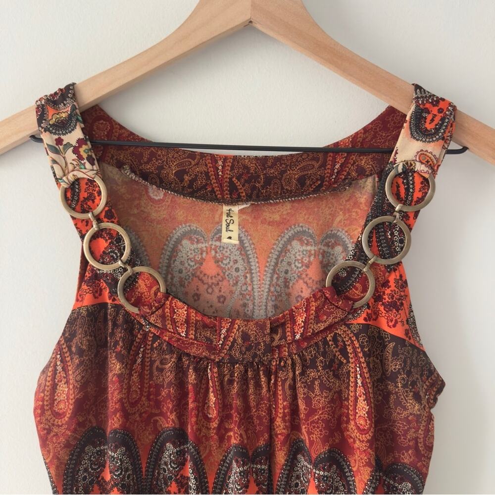 Y2K Heart Souls Paisley Print Sleeveless Top Sleeveless Tank Floral Banded Waist - Picture 3 of 10